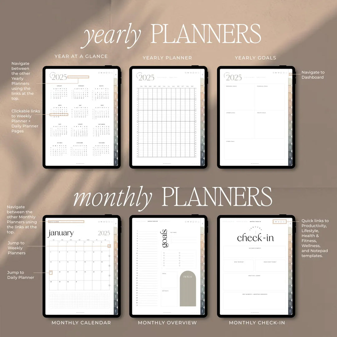 2025 Digital Planner, iPad & Tablet, Goodnotes, Notability, Aesthetic Planner, Minimalist Modern Vertical, Dated