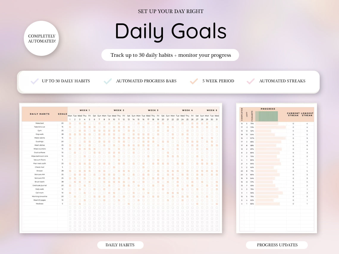 Goal Planner Google Sheets Simple Goal Tracker Spreadsheet SMART Goal Setting Template Annual Vision Board 2025