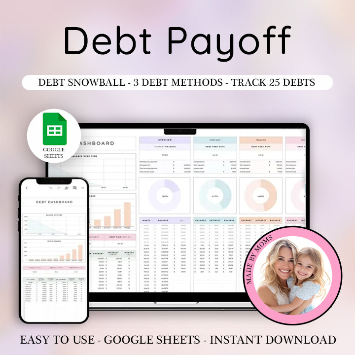 Debt Payoff Tracker, Debt Snowball Spreadsheet, Debt Avalanche Calculator, Credit Card Payoff, Debt Free Planner