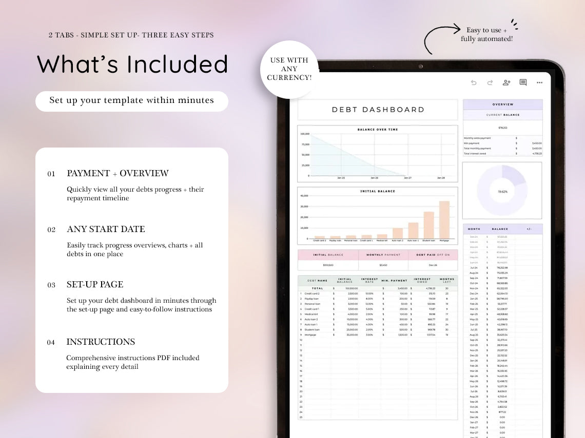 Debt Payoff Planner, Debt Snowball Spreadsheet, Debt Avalanche Calculator, Debt Free Planner, Loan Tracker, Credit Card Payoff Plan