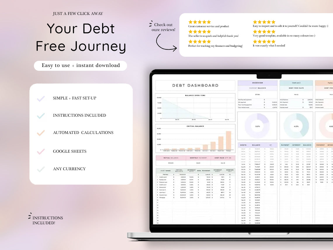 Debt Payoff Planner, Debt Snowball Spreadsheet, Debt Avalanche Calculator, Debt Free Planner, Loan Tracker, Credit Card Payoff Plan