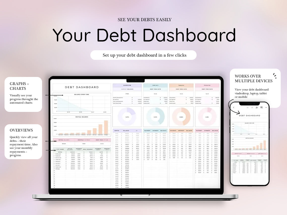 Debt Payoff Planner, Debt Snowball Spreadsheet, Debt Avalanche Calculator, Debt Free Planner, Loan Tracker, Credit Card Payoff Plan