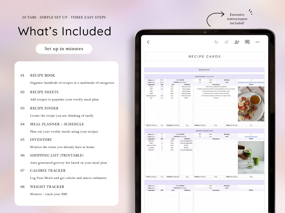 Weekly Meal Planner, Automatic Grocery List, Recipe Journal, Calorie Tracker, Organizer