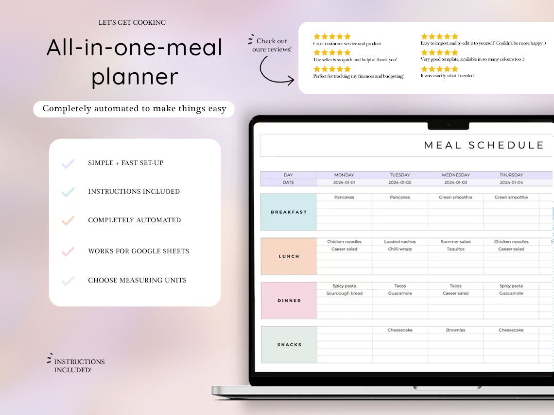 Weekly Meal Planner, Automatic Grocery List, Recipe Journal, Calorie Tracker, Organizer