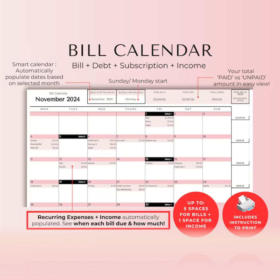 Budget By Paycheck, Weekly and Monthly Budget, Biweekly, Bill and Debt Planner