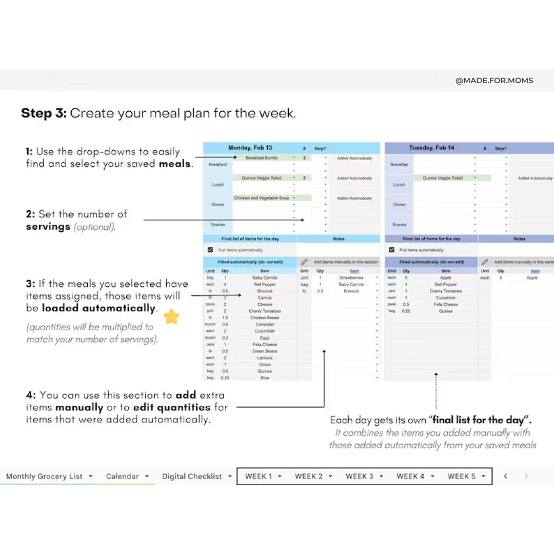 Weekly Meal Planner, Automatic Grocery List, Monthly Meal Calendar, Meal Prep Planner, Free Premium To Do List