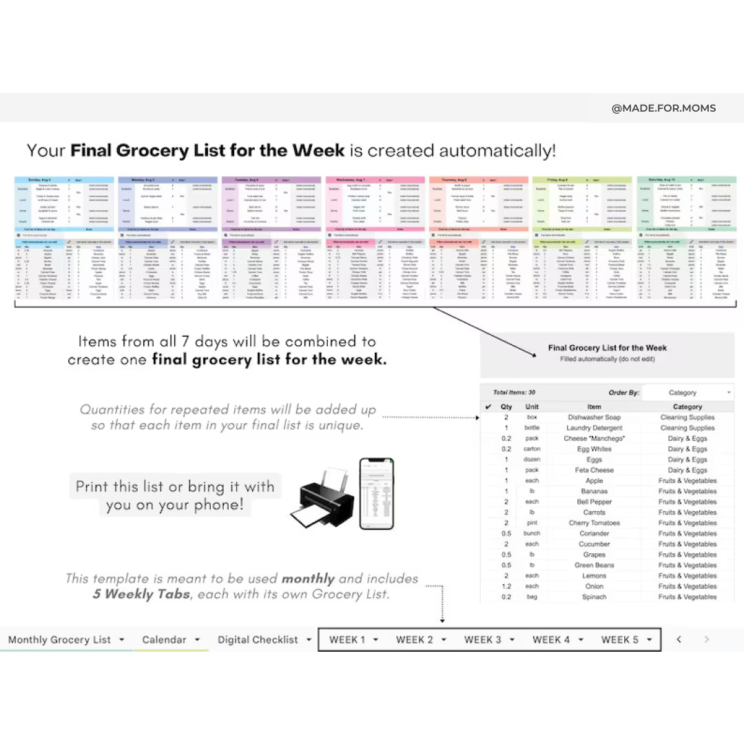 Weekly Meal Planner, Automatic Grocery List, Monthly Meal Calendar, Meal Prep Planner, Free Premium To Do List