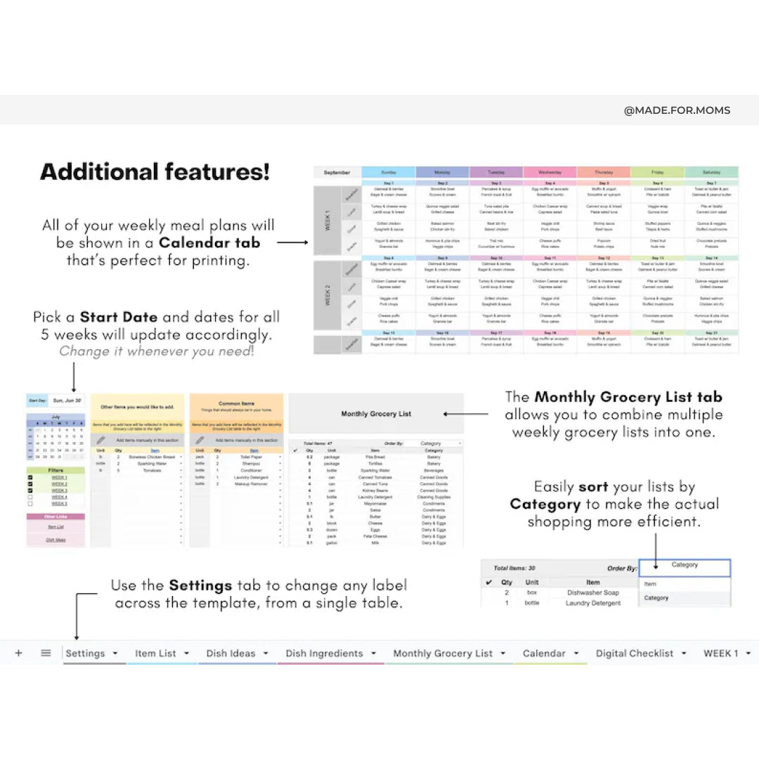 Weekly Meal Planner, Automatic Grocery List, Monthly Meal Calendar, Meal Prep Planner, Free Premium To Do List
