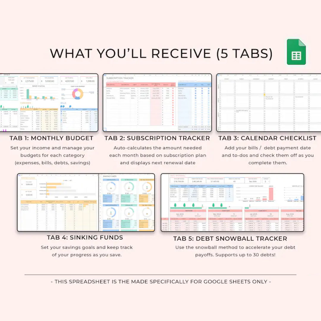 Debt Payoff & Monthly Budget Tracker, Google Sheets, Debt Snowball, Bill and Debt Tracker, Budget Planner