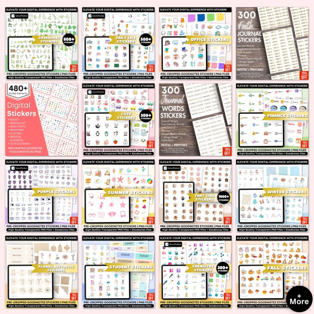 30,000+ Daily Digital Sticker Book for Goodnotes, PNG Files of Digital Stickers, Sticky Notes, Digital Icon Stickers