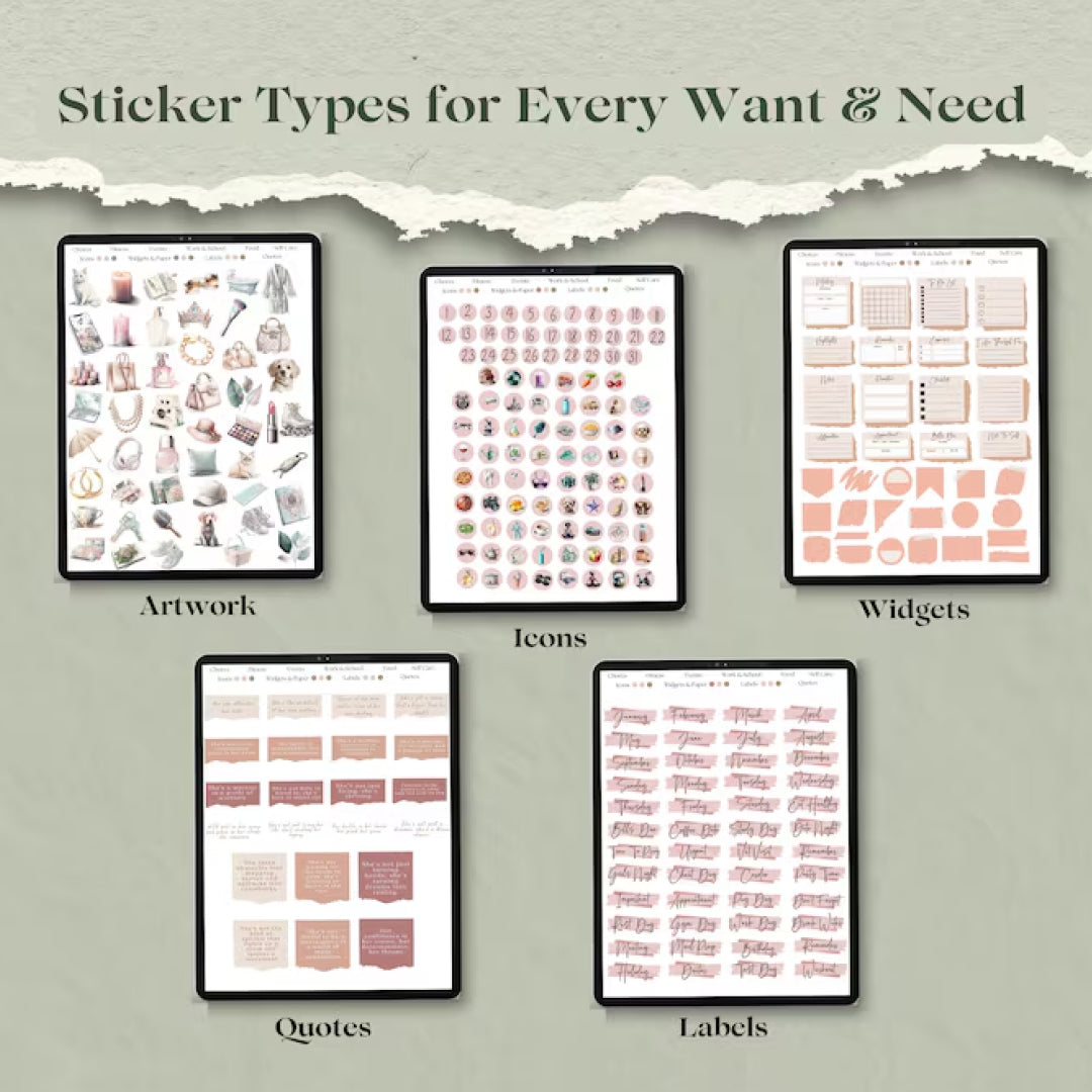 Everyday Aesthetic Digital Planner Stickers, 760, Goodnotes Stickers