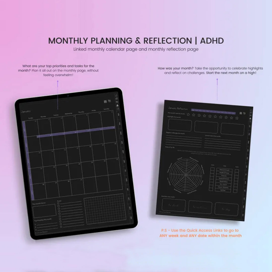 ADHD Planner, All in One Digital Planner, 2025, Daily, Weekly, Monthly