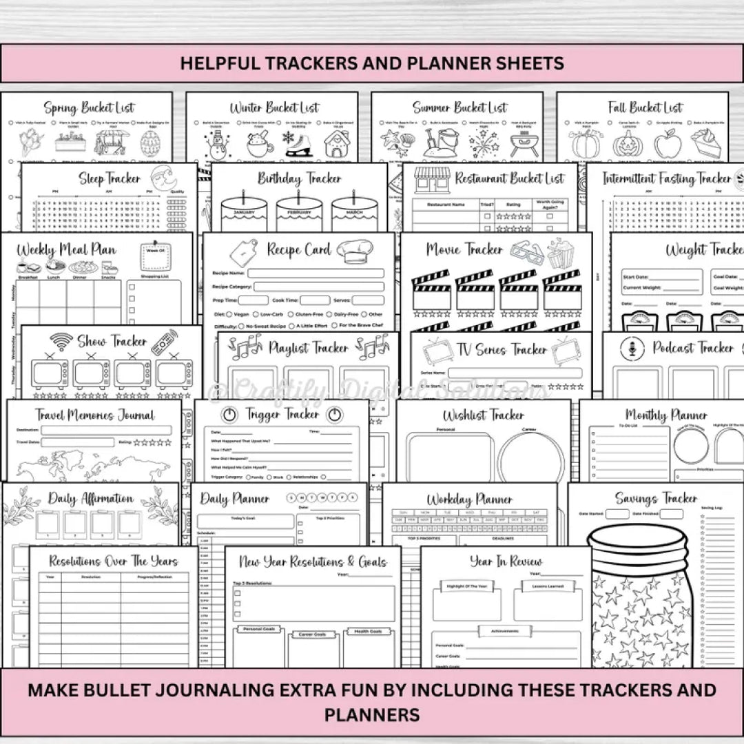 2025 Mega Bullet Journal Bundle, 300+ Printable Pages with Habit Trackers, Planners, Mood Trackers, Self-Care, US Letter Size, A4,A5