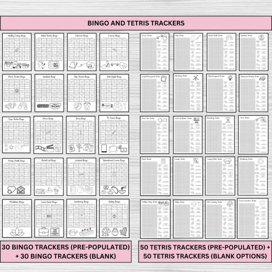 2025 Mega Bullet Journal Bundle, 300+ Printable Pages with Habit Trackers, Planners, Mood Trackers, Self-Care, US Letter Size, A4,A5