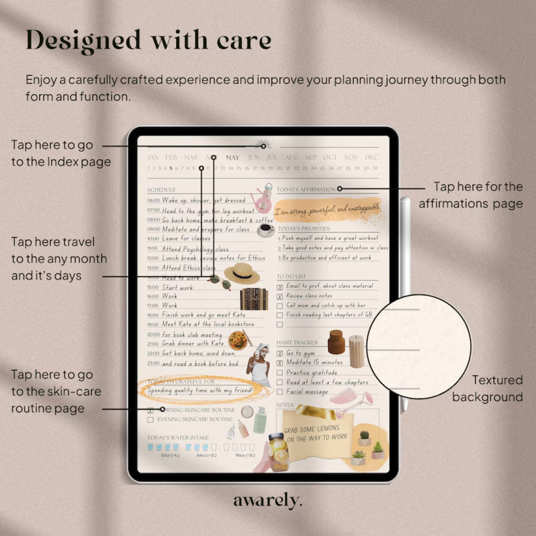 CLEAN GIRL Undated Digital Planner, Daily, Weekly, Monthly Goodnotes iPad Planner, Self-Care Planner