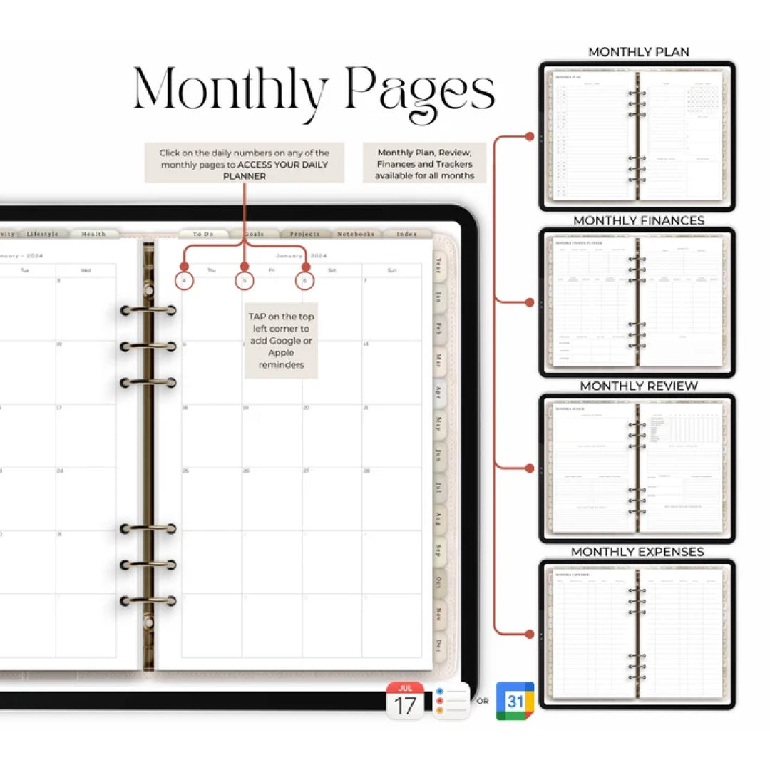 2025, 2026 All-in-One Dated Digital Planner, Budget, Fitness, Notebook, Daily Planner, iPad, Goodnotes, Notability Planner