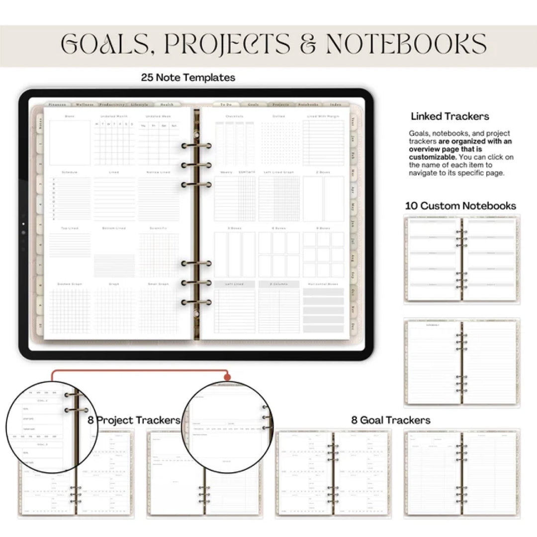 2025, 2026 All-in-One Dated Digital Planner, Budget, Fitness, Notebook, Daily Planner, iPad, Goodnotes, Notability Planner