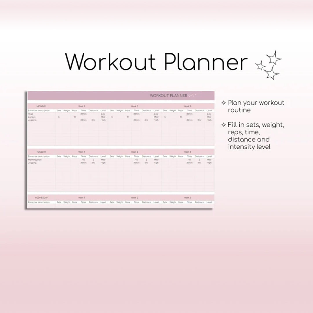 Weight Loss & Fitness Tracker, Google Sheets, Calorie Tracker, Meal Planner, Habit Tracker, Digital Workout Planner