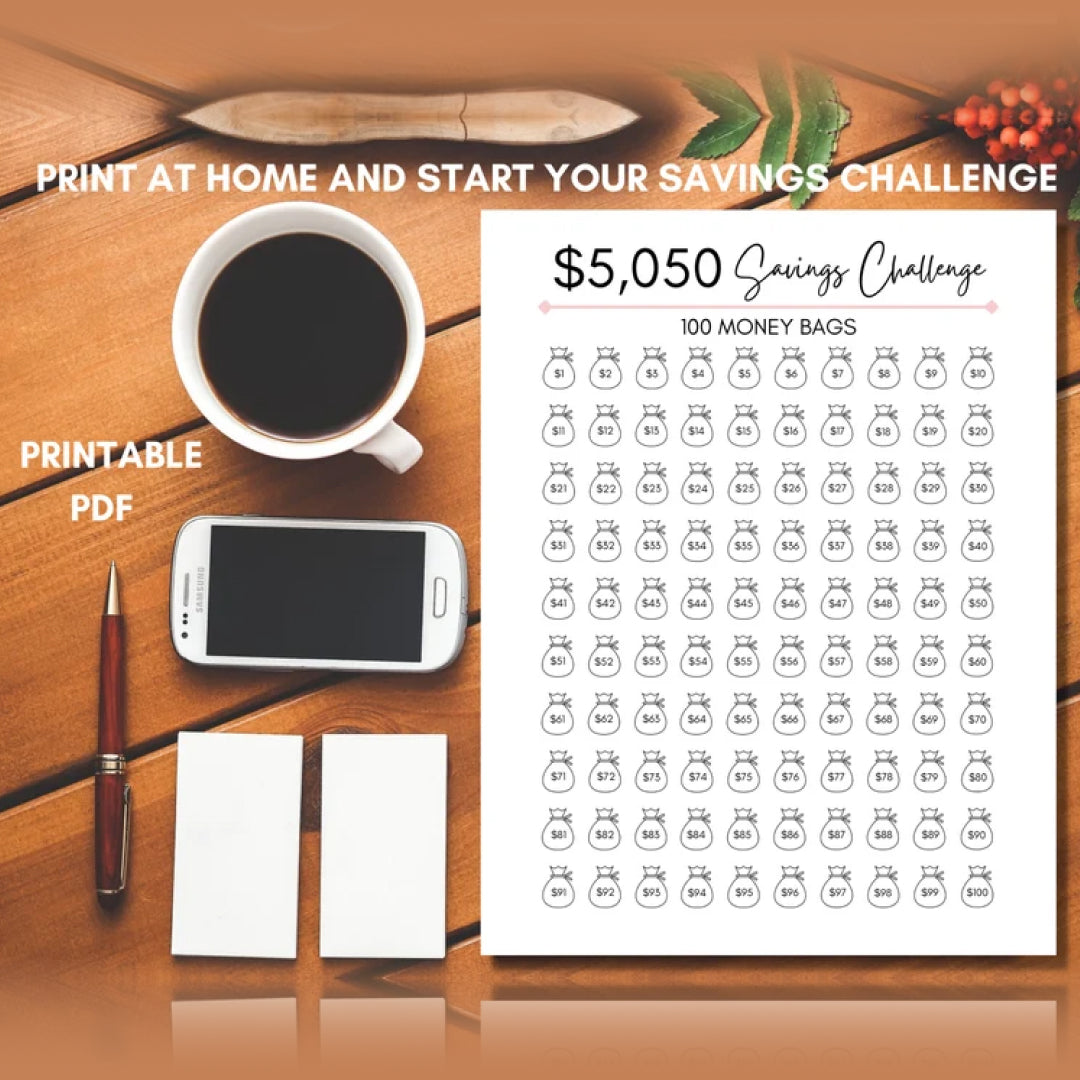 Savings Challenge, 100 Envelope Challenge Printable, 5050 Money Savings Printable Challenge, US Letter, A6, Budget Saving PDF