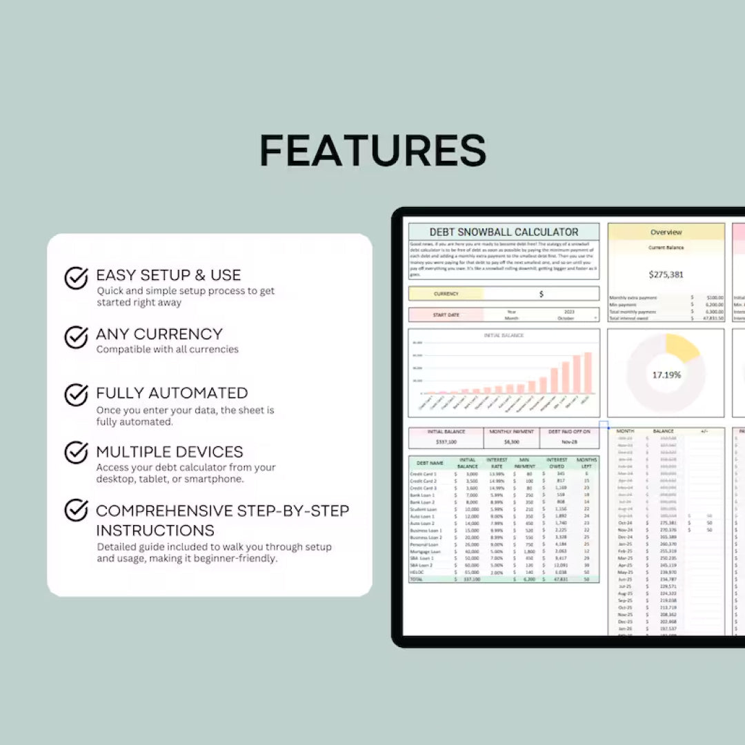 Debt Payoff Calculator, Debt Snowball, Google Sheets, Budget Planner