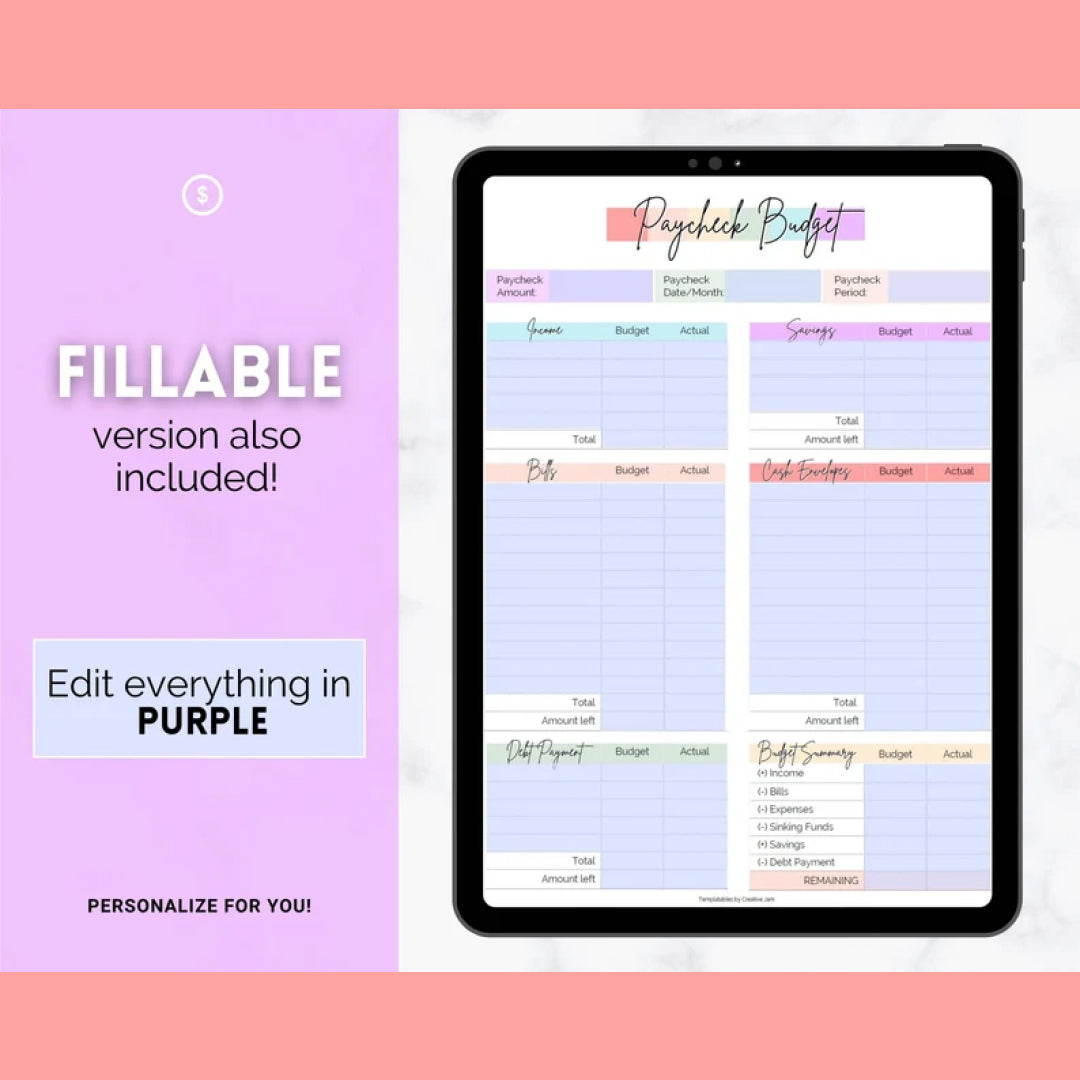 Paycheck Budget Planner, EDITABLE Budget by Paycheck Template, PDF Printable Budget Tracker, Finance Planner, Zero Based Budget Sheet Binder