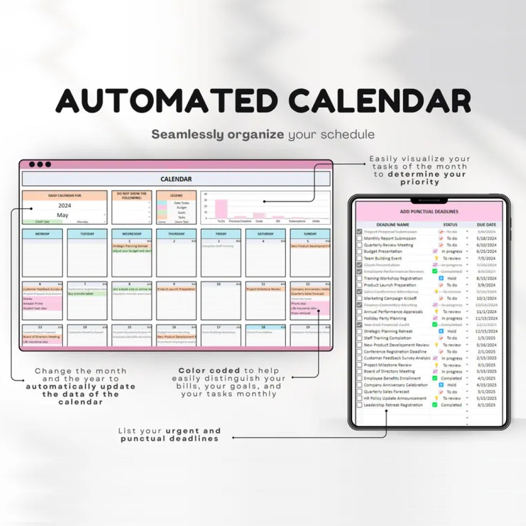 Life Planner, Digital Organizer, Budget Tracker, To-Do List, Meal Planner, New Goal Tracker