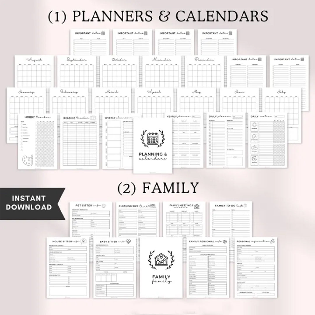 Home Management Binder Printable, Life Planner Bundle, Daily Routine, Household Budget Sheets, Productivity Trackers