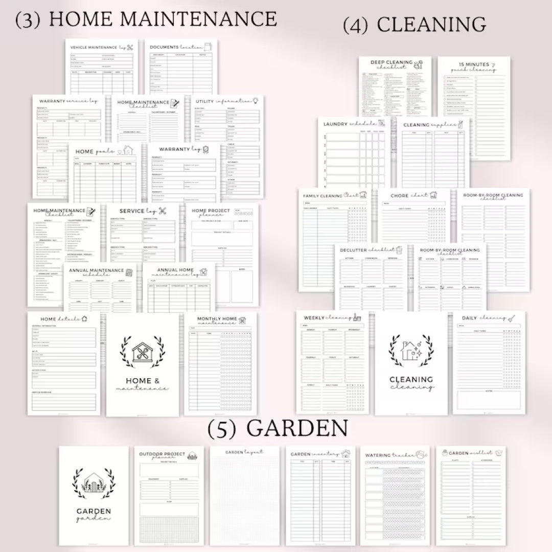 Home Management Binder Printable, Life Planner Bundle, Daily Routine, Household Budget Sheets, Productivity Trackers