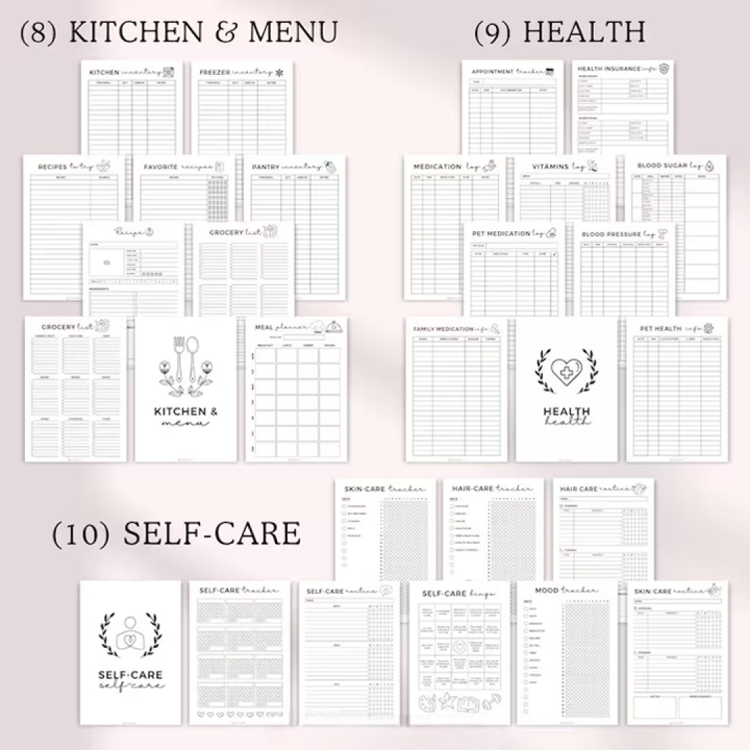 Home Management Binder Printable, Life Planner Bundle, Daily Routine, Household Budget Sheets, Productivity Trackers