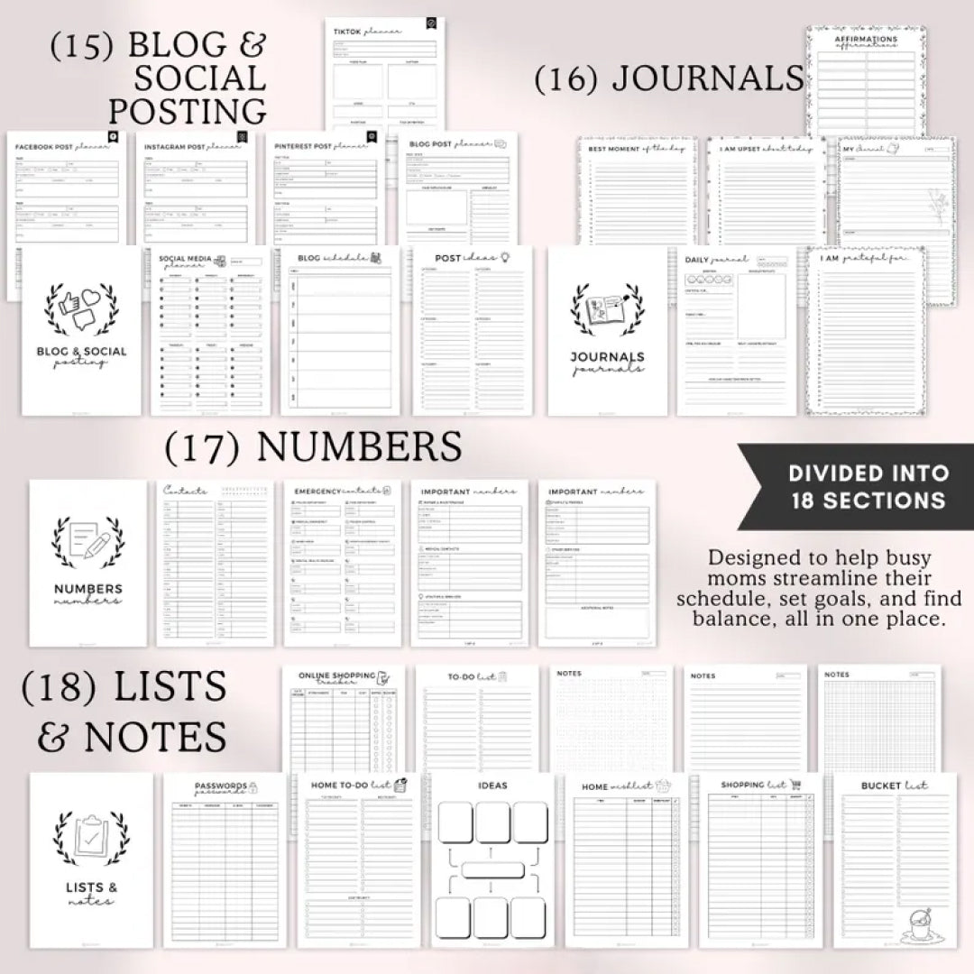 Home Management Binder Printable, Life Planner Bundle, Daily Routine, Household Budget Sheets, Productivity Trackers