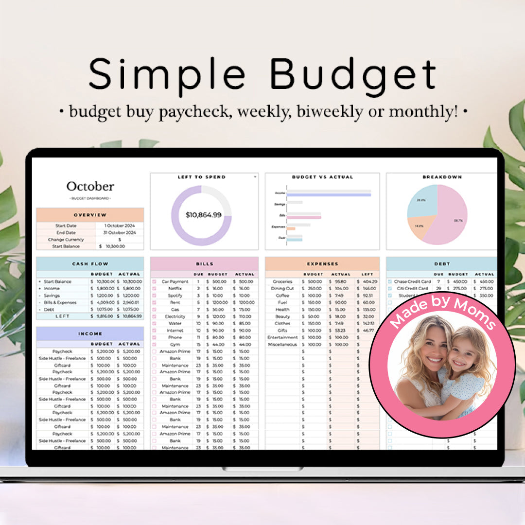 Beginner's Budget Bundle, Monthly and Annual Budget, Bill Calendar, Debt Payoff Planner, Savings Challenge, To-do List